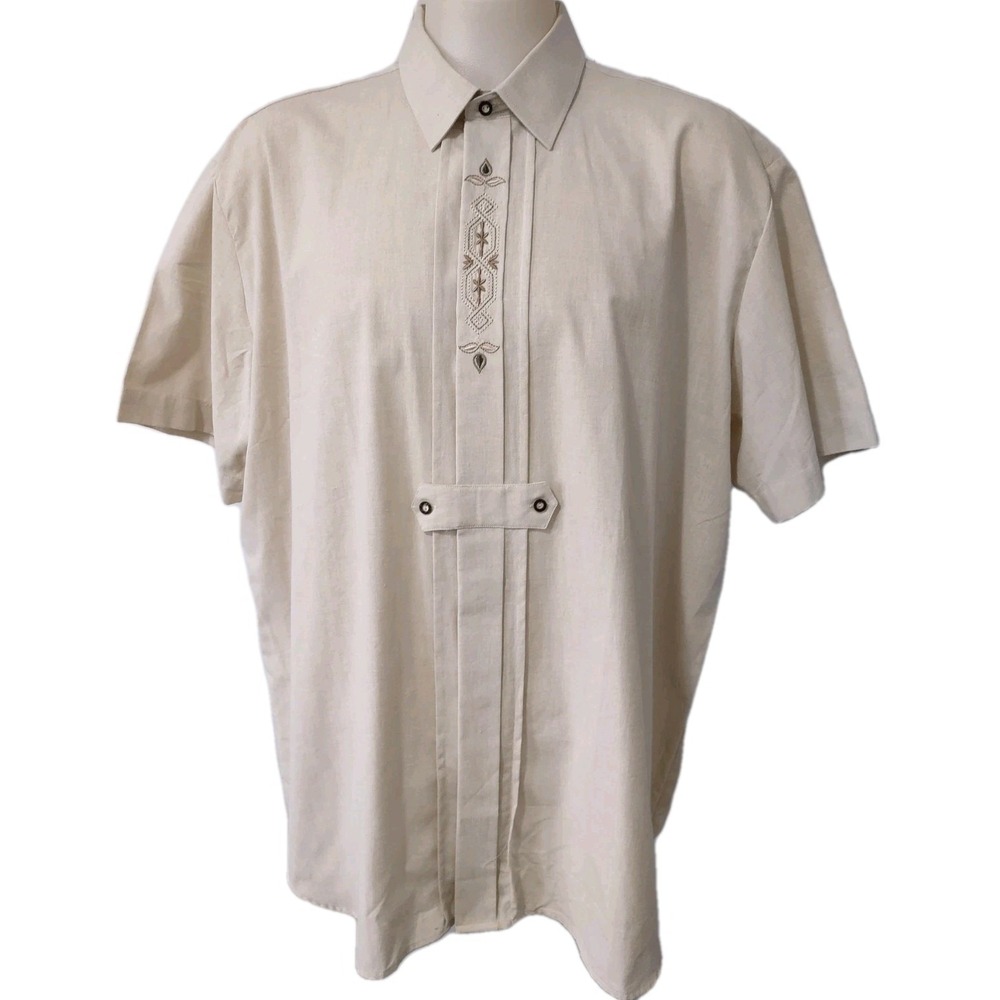 Jupiter Dress Shirt Mens Size 3XL/48 Trachten Style Short Sleeve Embroidered Tan